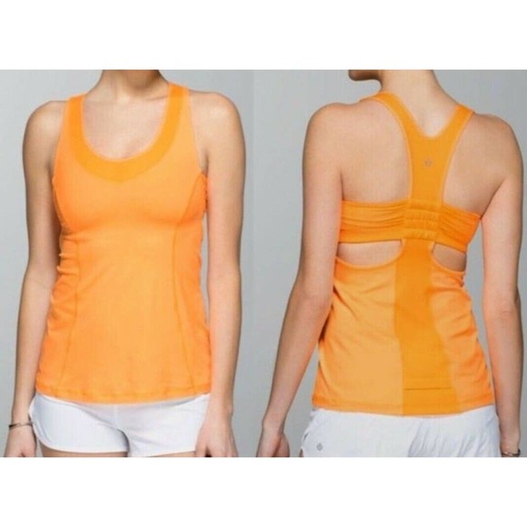 lululemon athletica Tops - LULULEMON Turbo Racerback Neon Orange Tank with Built-in Bra - Size 10 - NWOT